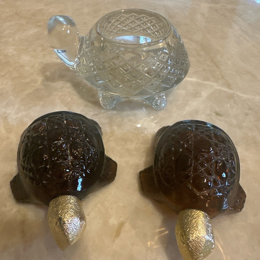 Avon Amber Glass Turtle Figurines-one with original perfume